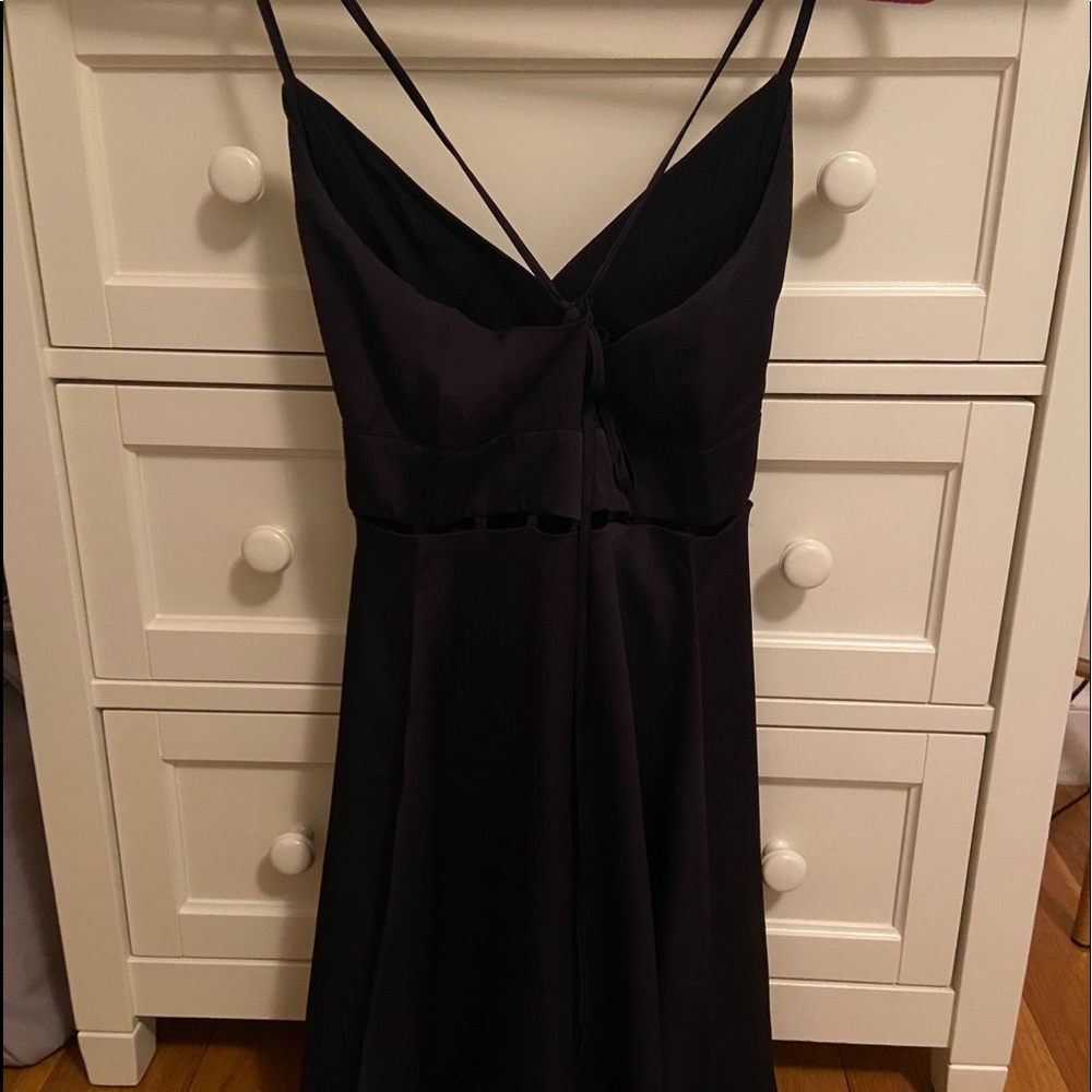 Wild Honey Black Silky Mini Cross-Back Tie Dress View 2